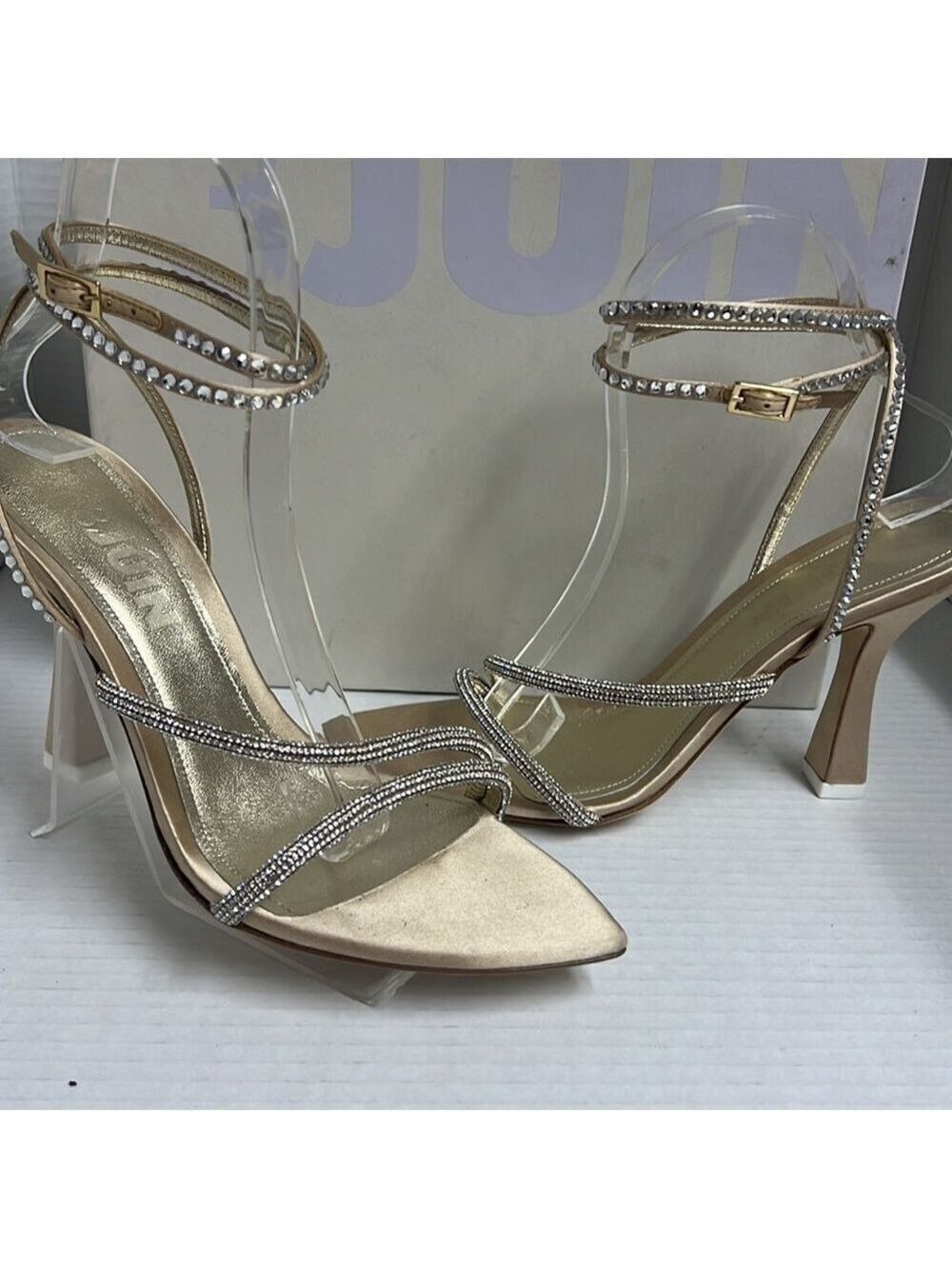 Revolve 3JUIN Giglio 95mm crystal-embellished sandals Size 38 Like New